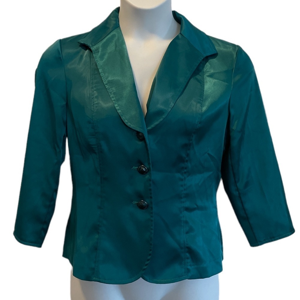 Midnight Velvets Disco Green Satin Look Blazer Jacket. New with tags. Size 6